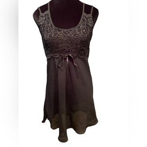 Secret Treasures Vintage 80 Black Sheer Romantic Floral Lace Lingerie Slip Dress